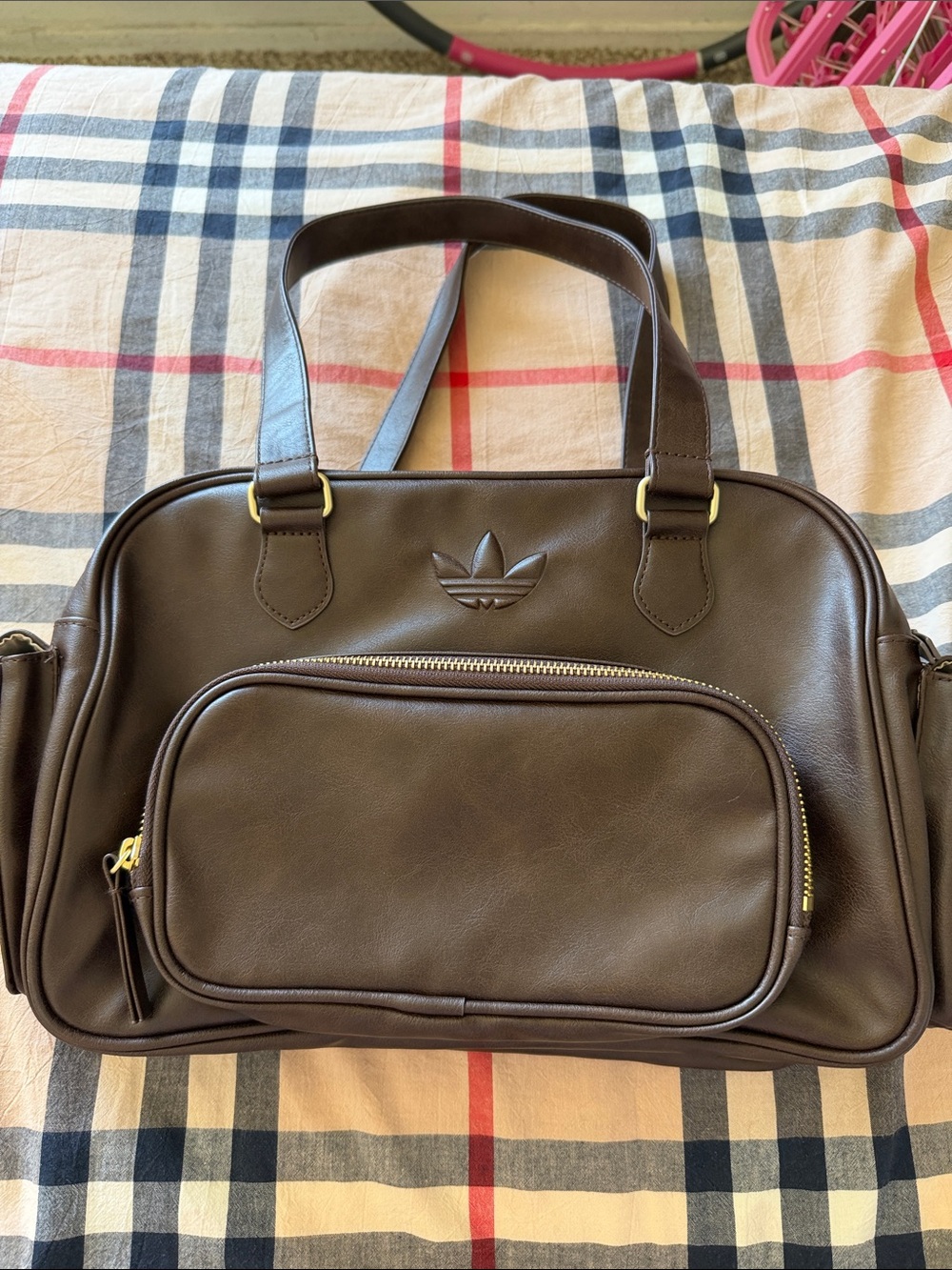 adidas Brown Leather-Style Messenger Bag with Front Zip Pocket